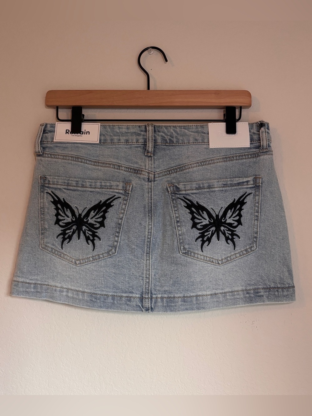 Refrain NWT Butterfly Denim Mini Skirt Size 28 Y2K Fairy Grunge Coquette